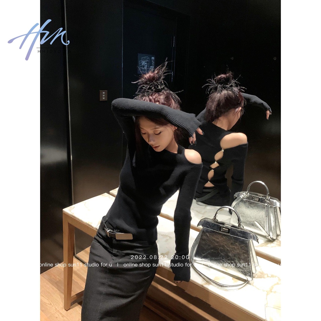 Áo Sweater Trễ Vai Dáng Ôm Thiết Kế Ngọt Ngào Dễ Phối Đồ