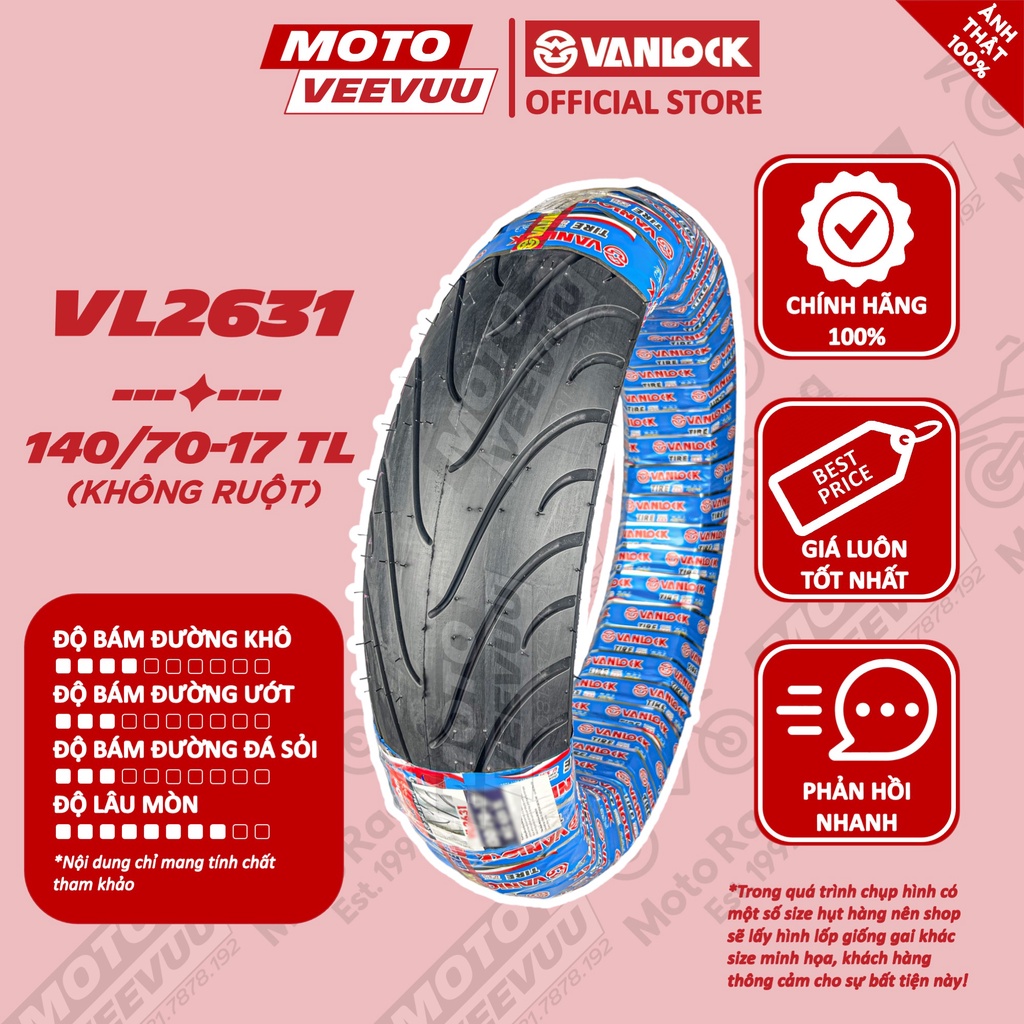 Vỏ lốp xe máy VANLOCK 140/70-17 TL VL2631 Gai Michelin Pilot Street Lốp không ruột