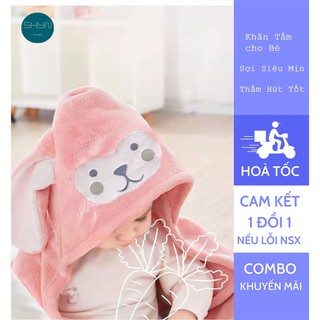 Khăn tắm cho bé, khăn choàng tắm có mũ, áo choàng tắm cho bé đi biển 70x140cm