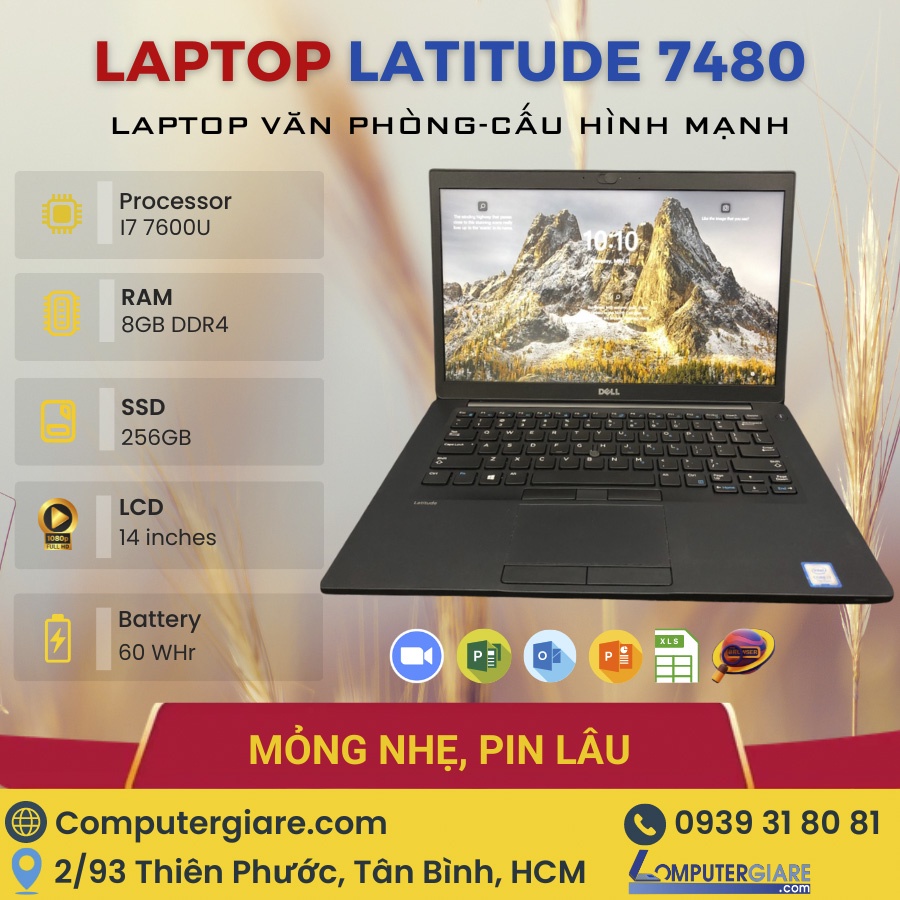 Laptop cũ Dell Latitude 7480-Dòng doanh nhân, sang trọng, mỏng nhẹ, phù hợp đa nhu cầu