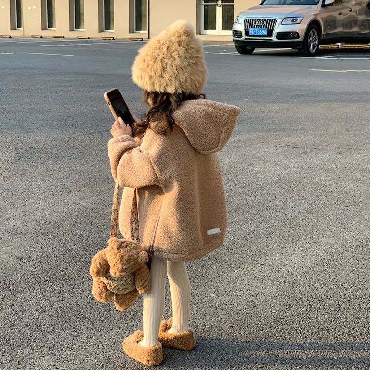 Áo Khoác Len Lông Cừu Dày Dặn Chui Đầu Thời Trang Thu Đông Cho Bé Gái