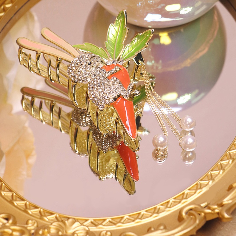 Kẹp Tóc Tua Rua Hình Thỏ Đính Đá Mừng Năm Mới Cho Bé Gái