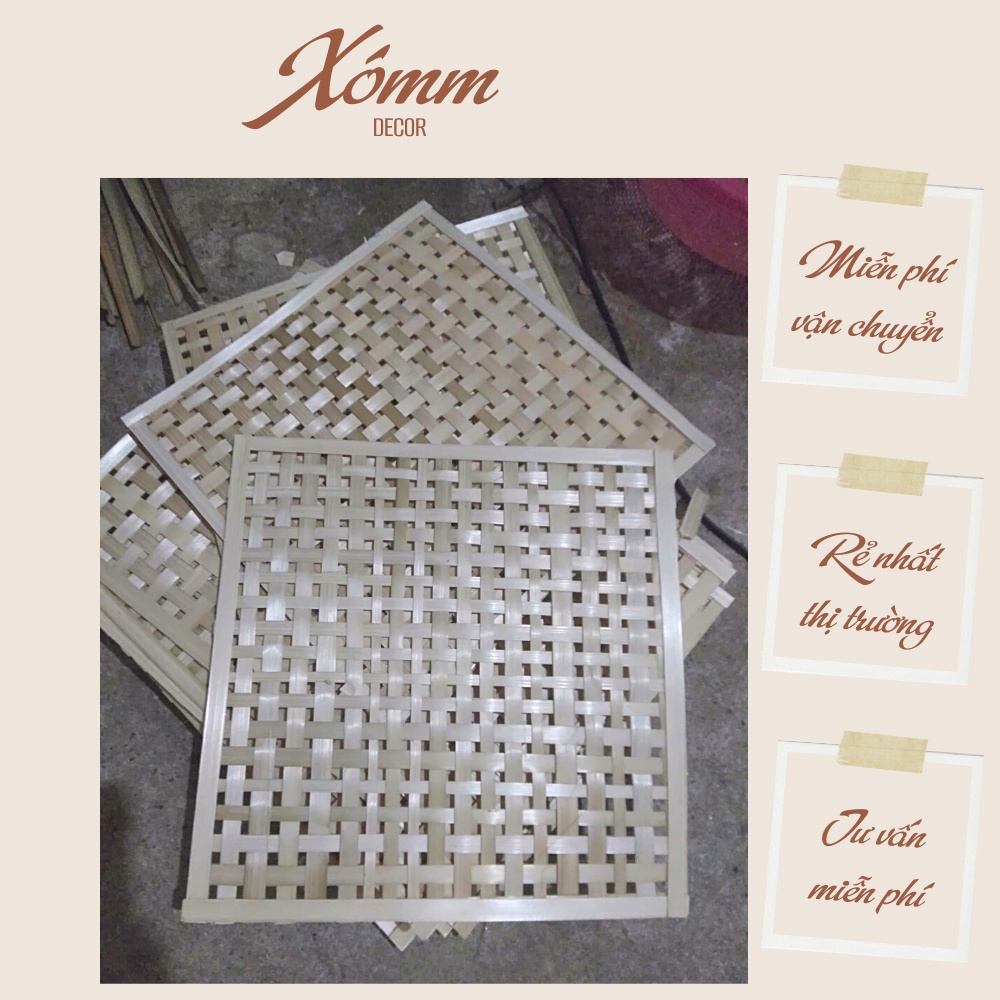 Tấm tre đan, mành tre, mẹt tre vuông trang trí, decor trường mầm non, trang tí tết, trang trí khánh, biểu ngữ
