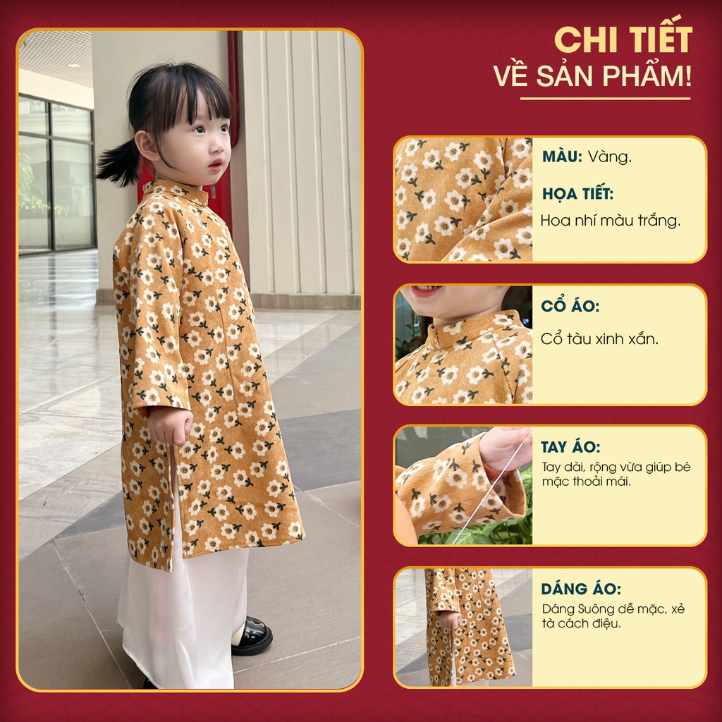 Set Áo Dài Bé Gái Dáng Suông Michi House Váy Xuông Truyền Thống Mặc Lễ Tết Cho Bé Mặc An Toàn Cho Da ADB2
