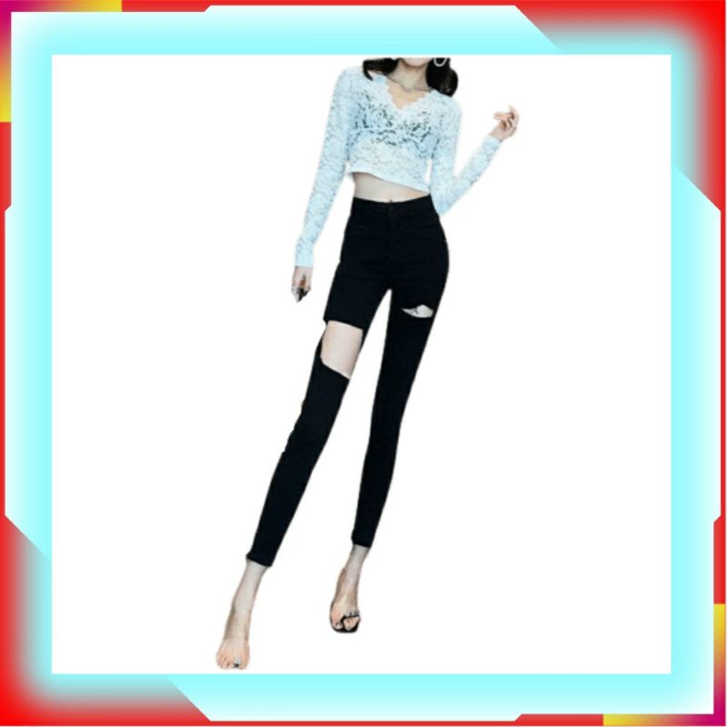 Quần jean nữ rách, quần bò nữ rách lưng cao ôm dáng ấn tượng ngay từ cái nhìn đầu tiên chất vải co giãn