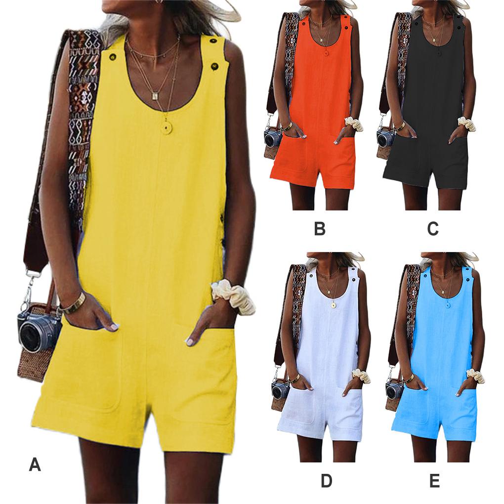 Bộ Áo Liền Quần Cổ Tròn Không Tay Có Túi Trước 1 / 2 / 3 Thời Trang Mùa Hè Dành Cho Nữ