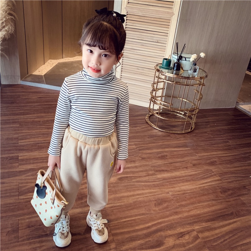 Áo Thun Tay Dài Cổ Lọ Họa Tiết Kẻ Sọc Thời Trang Cho Bé Gái Từ 2-8 Tuổi