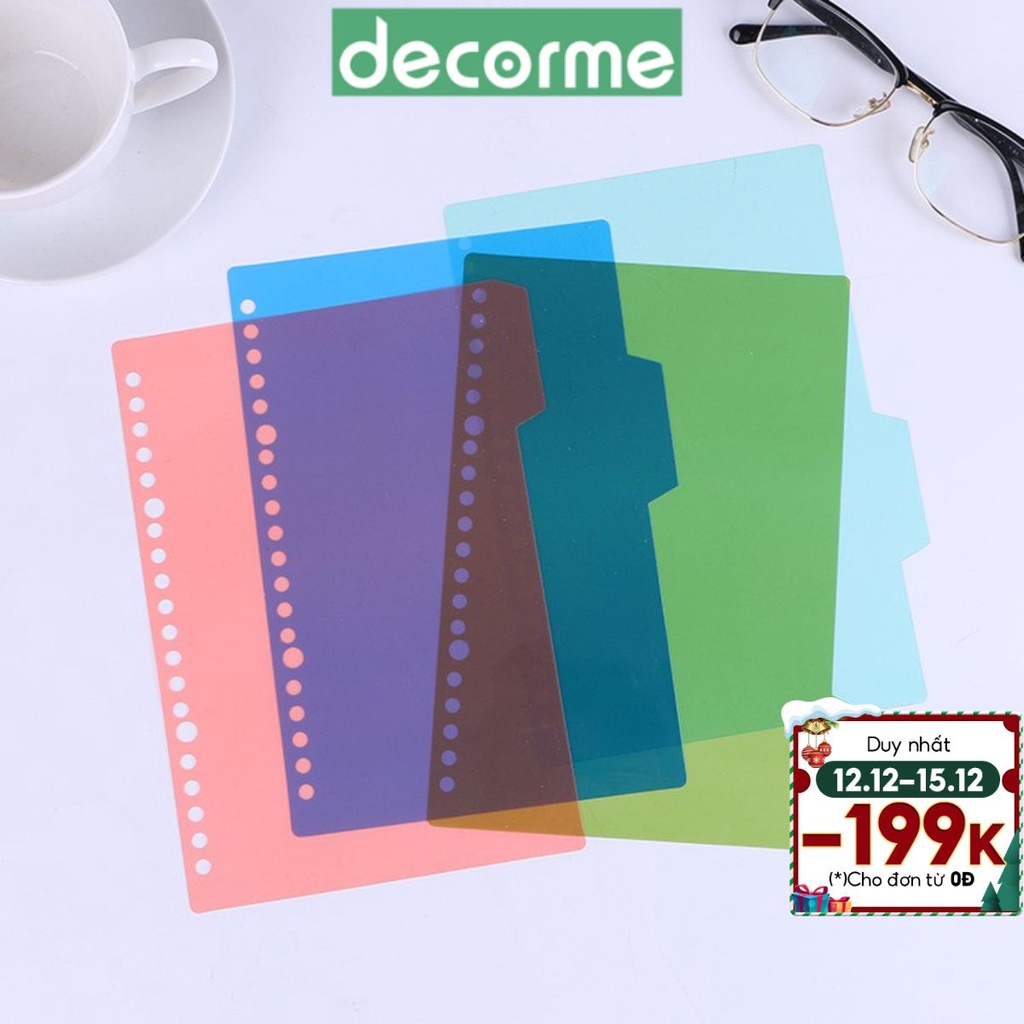 Set 4 tab phân trang XH sổ còng A5 B5 A4 phụ kiện văn phòng phẩm Decorme