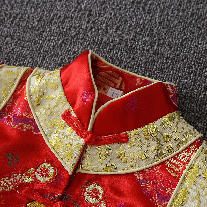 Đồ tết bé trai kèm nón vải gắm thêu hoa văn