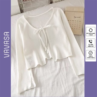 Áo croptop nữ tay dài kiểu ôm buộc 2 dây bigsize VAVASA thun body CT02