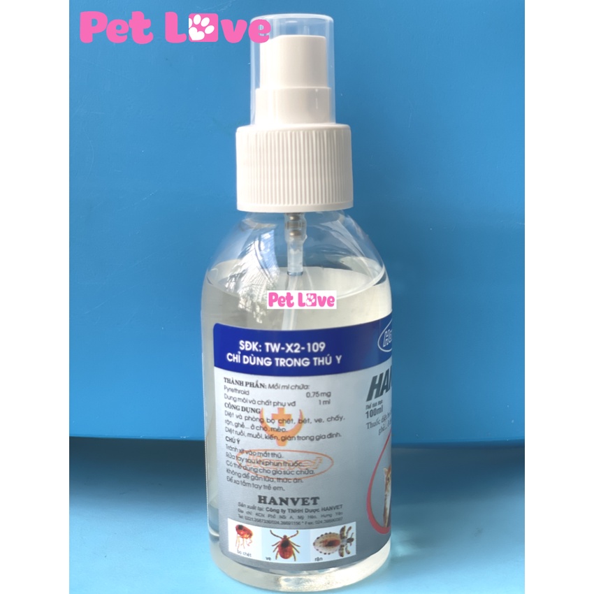 Hantox Spray diệt bọ chét, ve rận trên chó mèo (chai 100ml)