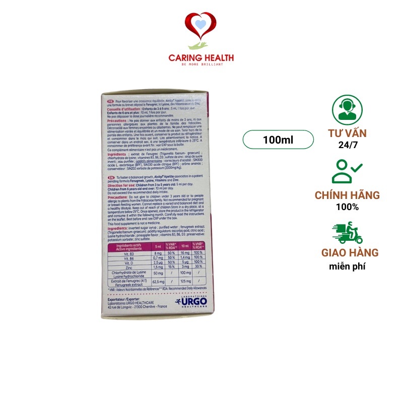 Siro Alvityl Appetit 100ml giúp trẻ ăn ngon, tăng đề kháng, tiêu hóa tốt