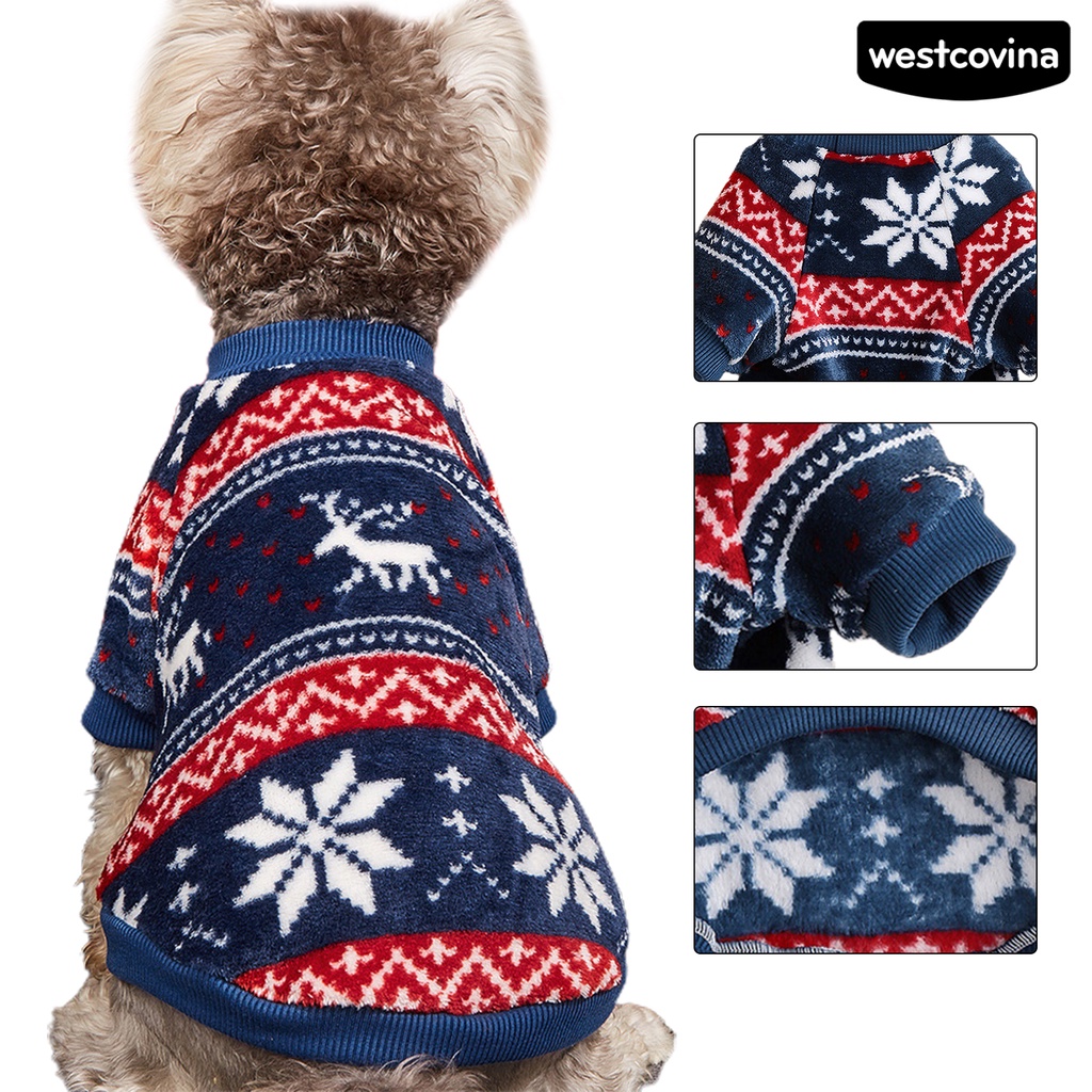 [COD]♘Áo Sweater Mùa Đông Bằng Polyester Chống Mòn In Họa Tiết Hoa Tuyết Tuần Lộc Sáng Tạo Cho Thú Cưng