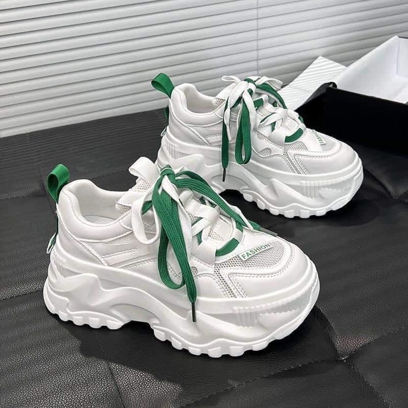 Giày Thể Thao Độn Đế 6cm Phối Dây Kép Trắng Xanh Hàng Loại 1