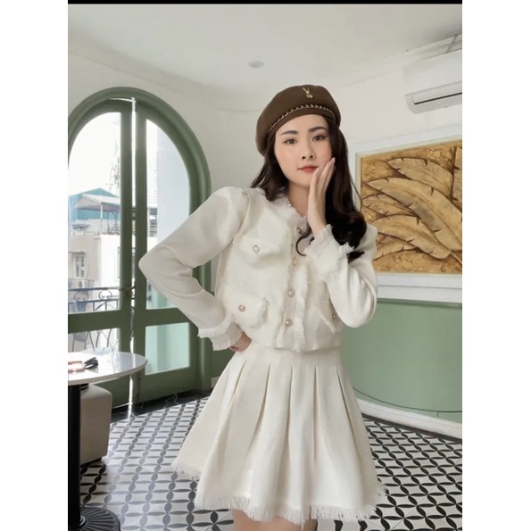 Sét Áo dạ nữ kèm chân váy xếp ly siêu xinh hàng QC MỚI