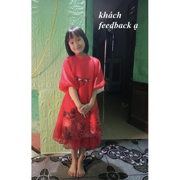 Áo dài cách tân June hoa in hoa cỏ cho bé gái điệu đà từ 8-35kg