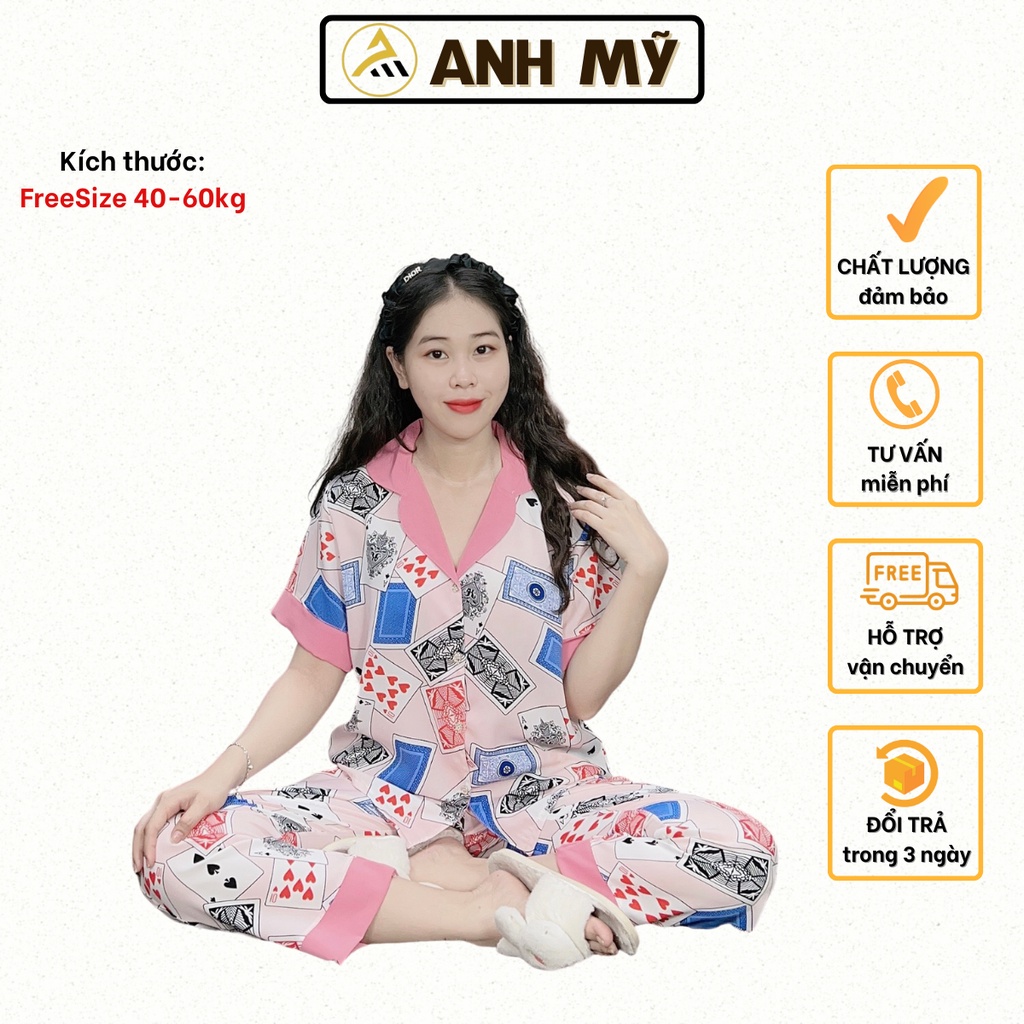 Đồ bộ nữ ANH MỸ pijama chất liệu lụa mango cao cấp lá bài tay ngắn quần dài MGD LABAI