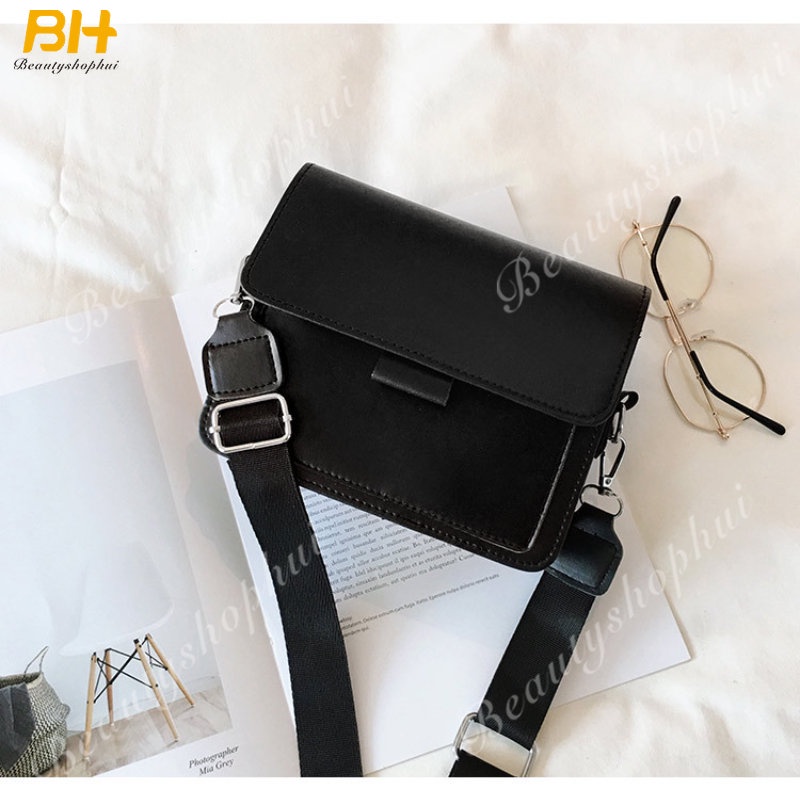 Túi Đeo Chéo Dáng Vuông Nhỏ Màu Trơn Đơn Giản Thời Trang Hàn Quốc Cho Nữ