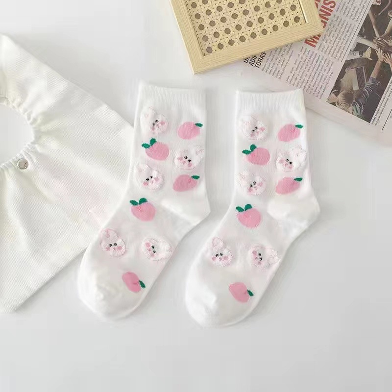 Vớ Cổ Trung In Họa Tiết Trái Cây Hoạt Hình Dễ Thương Thời Trang Thu Đông Cho Nữ