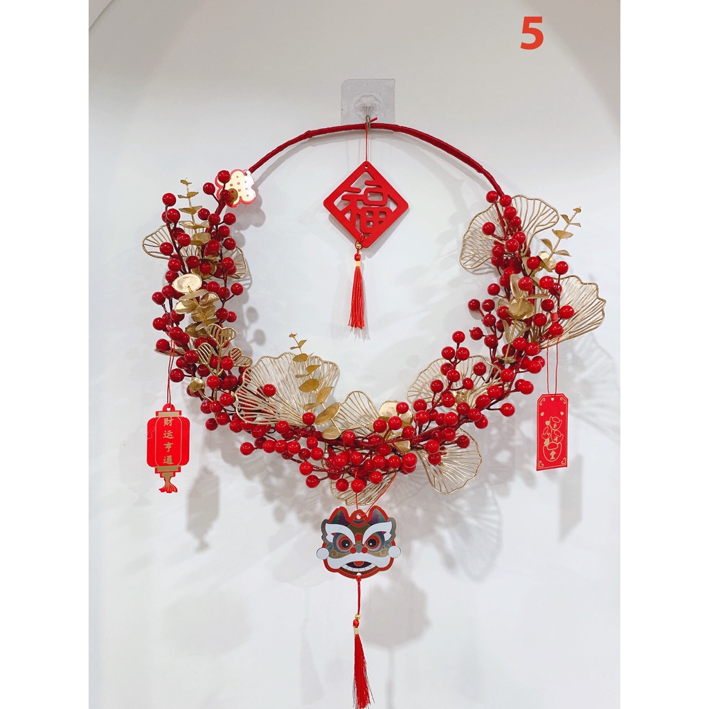 Vòng tài lộc treo cửa Decor trang trí ngày tết may mắn Đón xuân- Vòng hoa đào đông đỏ đón tết may mắn Tài Lộc năm mới