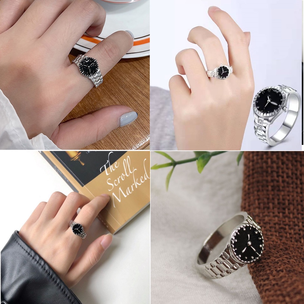 (Mới 2023) Nhẫn cá tính mặt đồng hồ đơn giản độc đáo ngón trỏ đẹp Hàn Quốc Tatitava