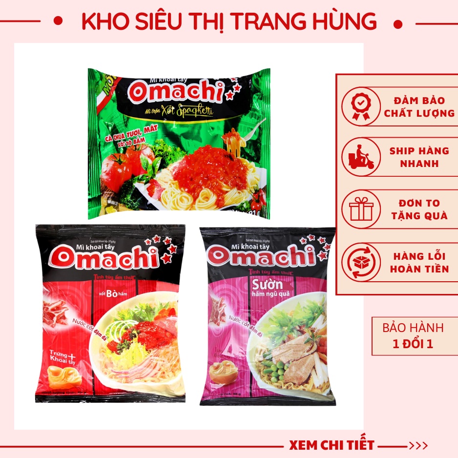 Mì tôm Omachi bò hầm xốt Spaghetti, Mì tôm hảo hảo chua cay, Indomie vị bò cay các loại