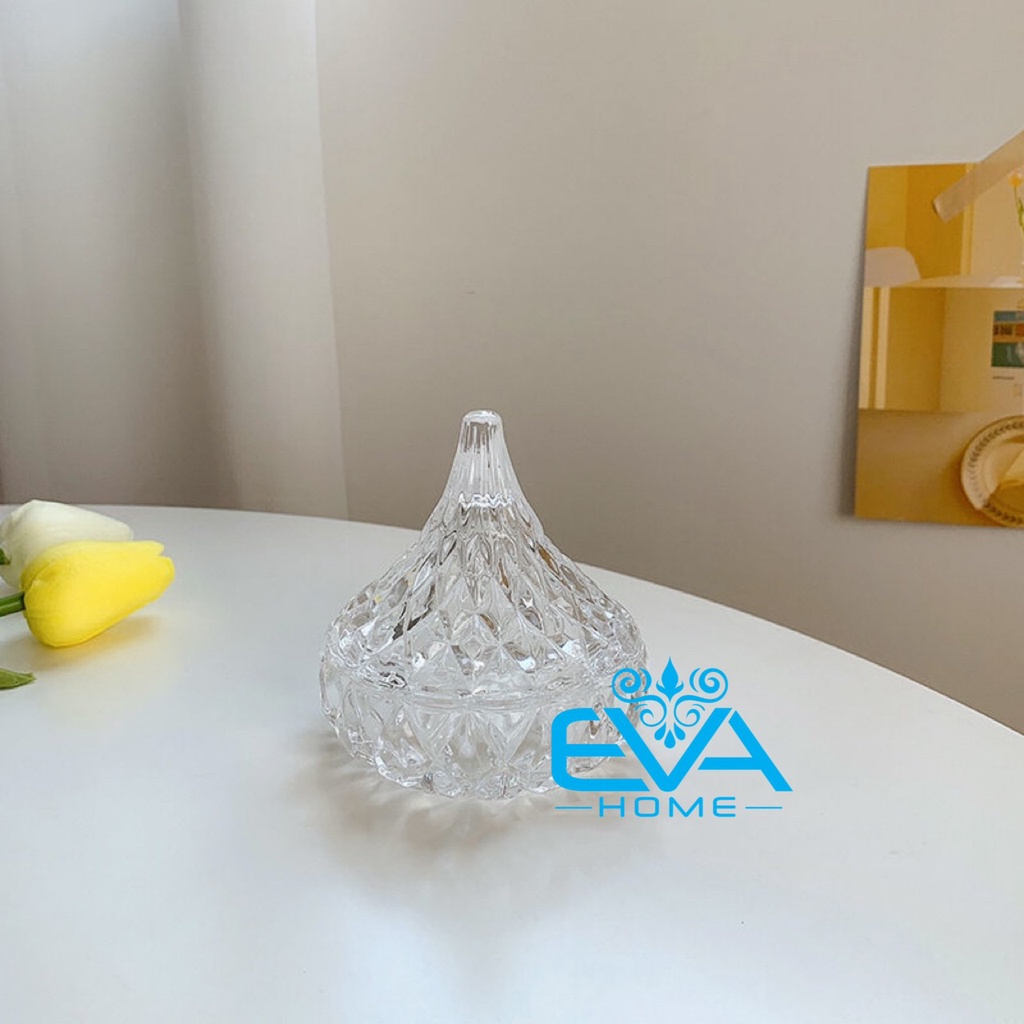 Thố Mứt Tết Thuỷ Tinh Pha Lê Delisoga Chóp Nhọn Water Drop Glass Fruit Jar With Lid TG1077-3  Phong Cách Royal
