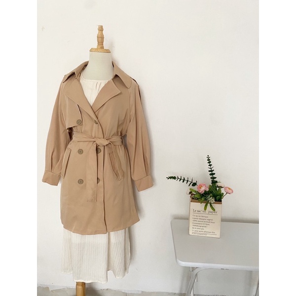 Áo khoác Trench coat Hàn Quốc vải dày tay bo 2 lớp