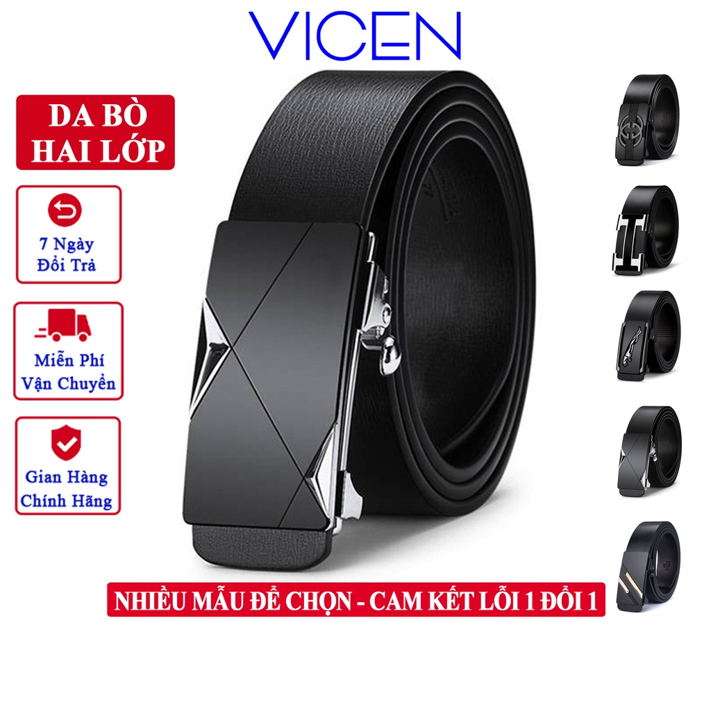 Thắt Lưng Nam Da Bò Thật Cao Cấp VICENZO Khóa Tự Động Hợp Kim Đúc Chống Rỉ, Dây Thắt Lưng Nam Da Bò Thật BH Lỗi 1 Đổi 1