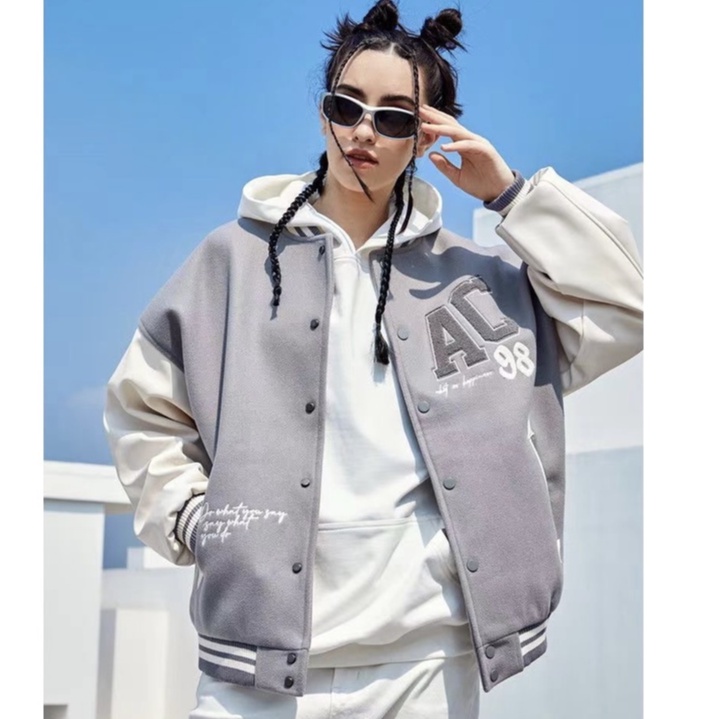 Áo VarSity Jacket ACHOCK Basic Chính Hãng Brand TQ Vải Dạ  Tay Da PU Cao Cấp