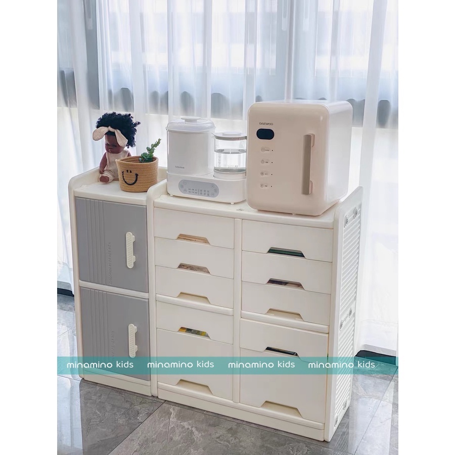 Tủ đồ chơi đa năng cho bé Minamino thiết kế mới 12 hộc, nhựa nguyên sinh cao cấp, chắc chắn cho phòng bé