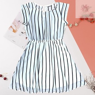 Đầm Xoè Voan Chiffon Tay Ngắn Eo Chun Xếp Ly Ngực Lớp Lót Kẻ Sọc SWEET RAIN Hàng Xuất Dư Xịn Cao Cấp Chất Mịn Trắng