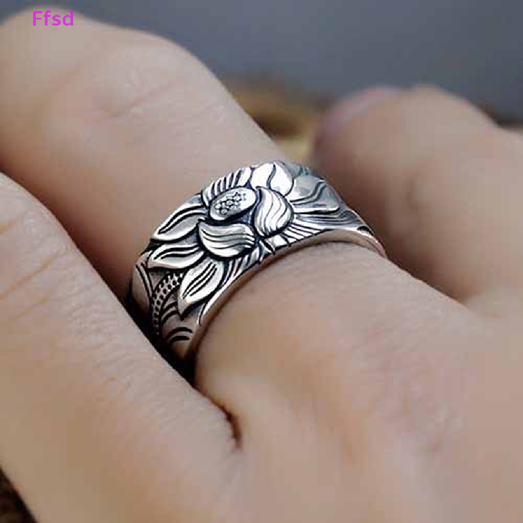 {Ffsd} Nhẫn Hở Hình Hoa Sen / Trái Tim Phật Giáo Màu Bạc Cho Nam Sutra * Bán Chạy