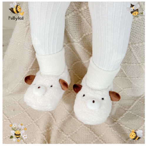 Giày Cho Bé, Giày Tập Đi Lông Cừu Họa Tiết Gấu Cổ Cao Siêu Ấm Siêu Đáng Yêu Polly Kid - SP321