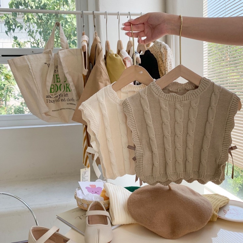 Áo ghile len dệt kim tiểu thư phong cách cho bé gái