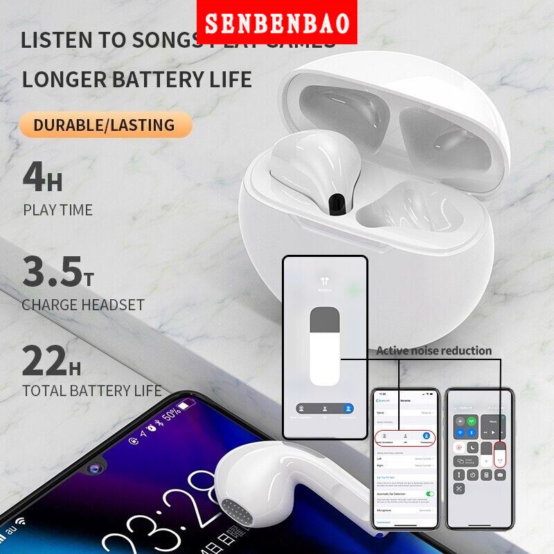 Tai nghe bluetooth không dây SENBENBAO Air Pro 6 TWS có micro hỗ trợ tập thể thao thích hợp cho Apple IPhone Xiaomi