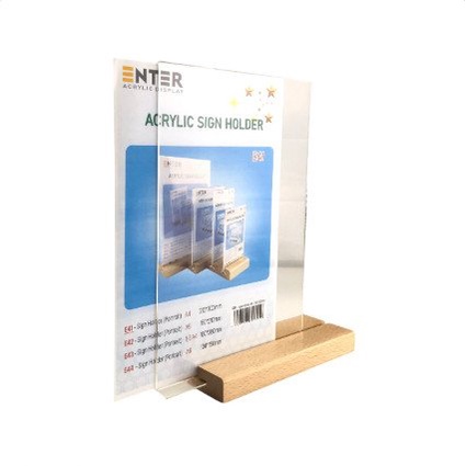 Kệ mica thực đơn 2 mặt đế gỗ đứng, khổ A4/A5/A6