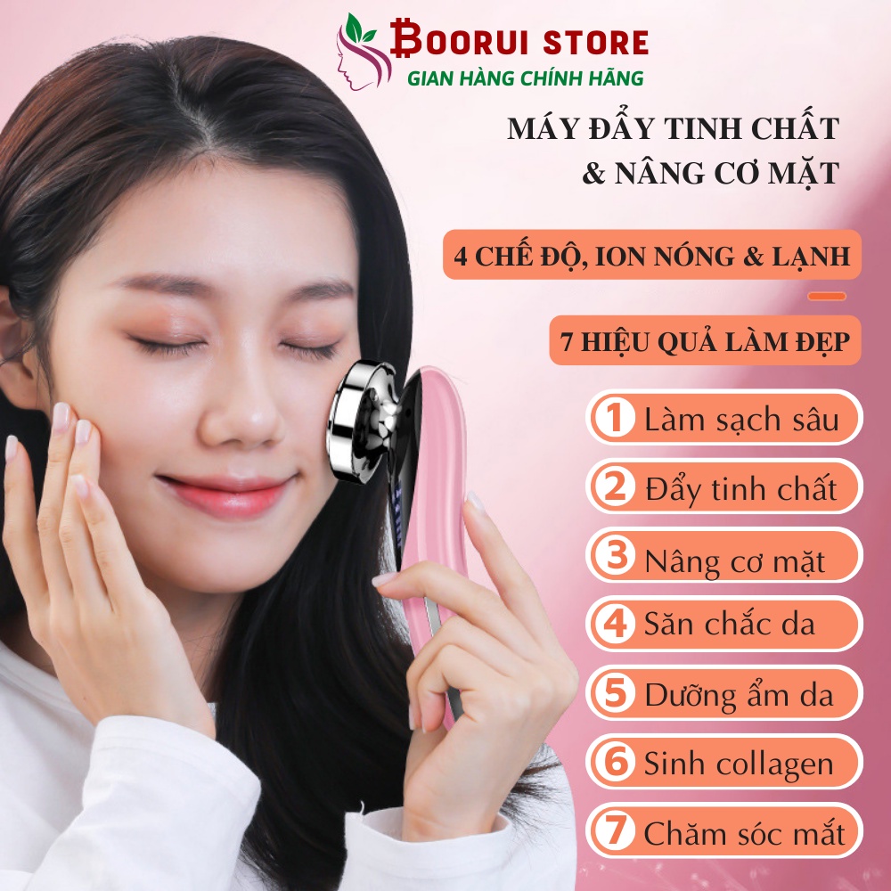 Máy điện di đẩy tinh chất ion âm dương dưỡng trắng da Boorui, massage EMS nâng cơ mặt giúp làm sạch và trẻ hóa làn da