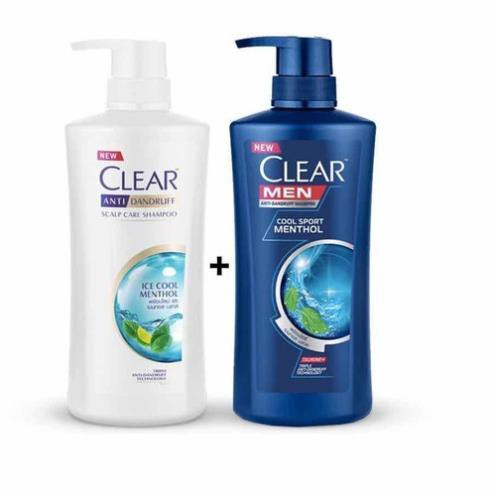 Combo 2 chai dầu gội đầu gồm clear Bạc Hà 480ml và Clear Men 450ml