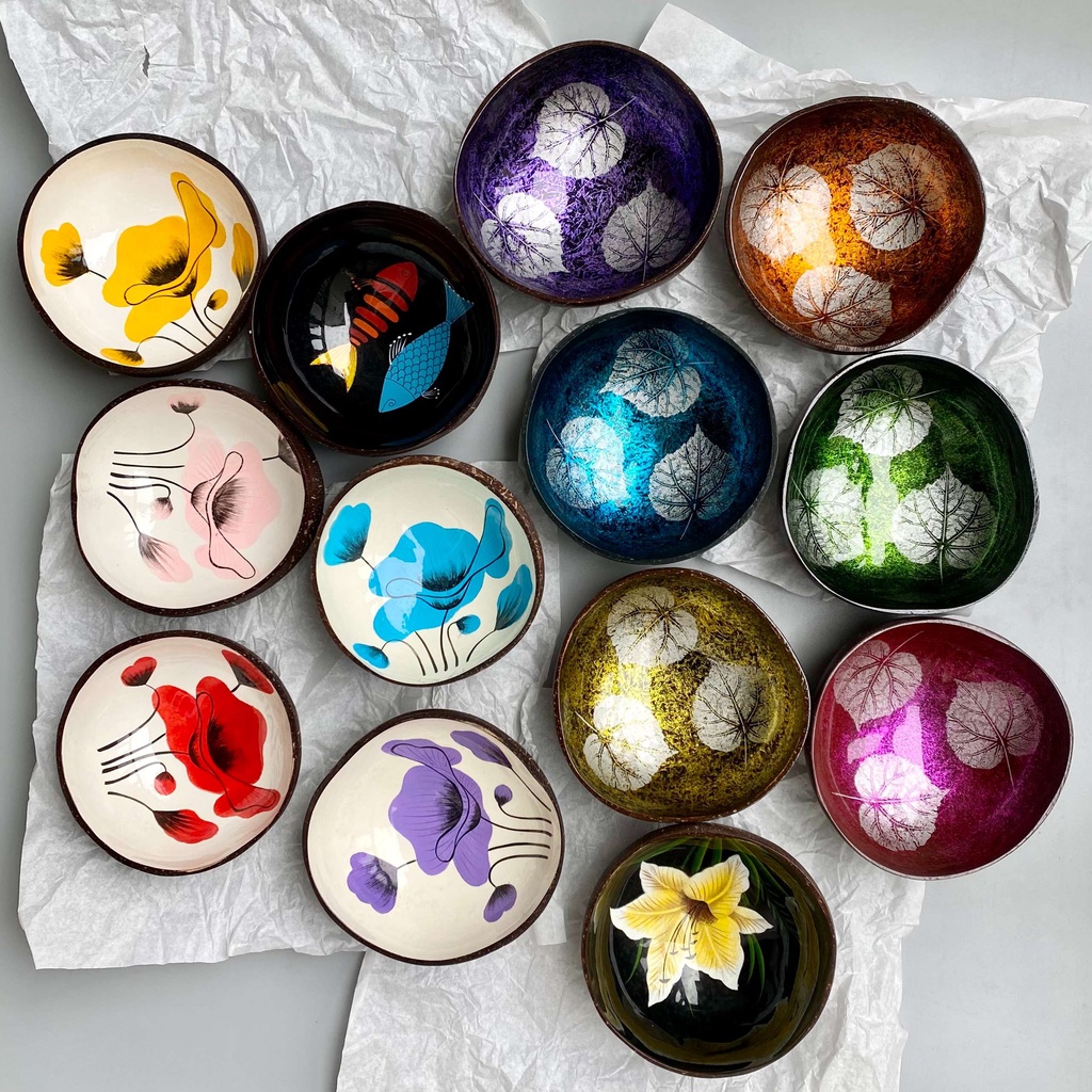 Bát,chén, gáo dừa sơn mài quà tặng, decor, thau gáo ngâm tay cho tiệm nail, spa Mỹ Nghệ Mart