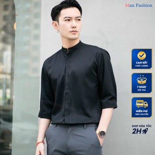 Áo sơ mi nam cổ tàu dài tay hàn quốc, sơ mi nam công sở vải lụa cao cấp mềm mịn thoáng mát