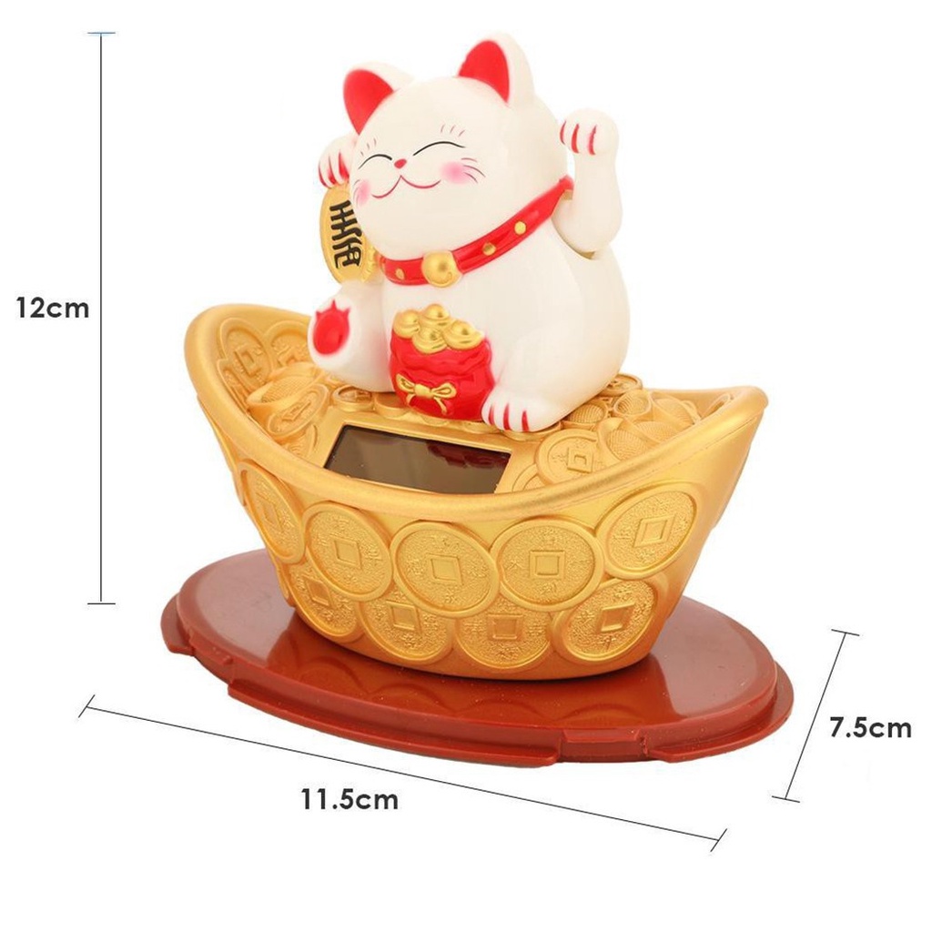 Mèo thần tài G01 ngồi thỏi vàng hút tài lộc may mắn sức khỏe tình duyên sử dụng năng lượng mặt trời