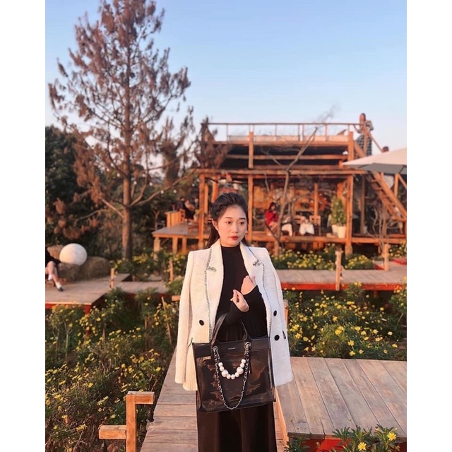 siêu phẩm hot hit dạ tweed zara new tag sz S (mẫu trắng viền chỉ đen)