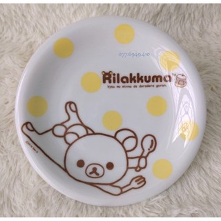 ♥️ DĨA sứ 16-19cm Gấu Rilakkuma - Màu trắng chấm bi vàng - Sứ Nhật LAWSON
