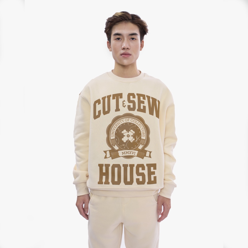 Áo Sweater nỉ bông Beige Collectors "Cut & Sew"