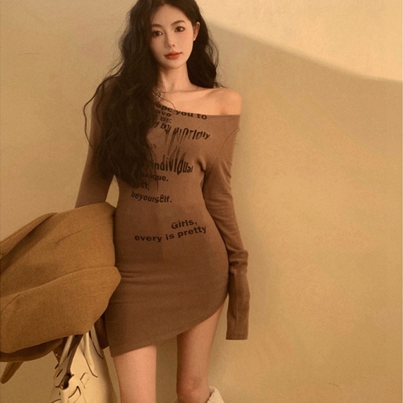 Đầm Ngắn Dáng Ôm In Họa Tiết Cổ Điển Phong Cách Hàn Quốc Thời Trang Mùa Thu Cho Nữ