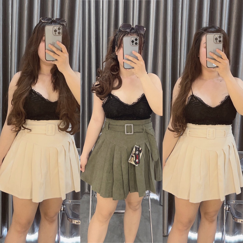 Chân váy nhung tăm xếp ly hack dáng Bigsize Kim Ngân từ 50kg đến 100kg (M/L/XL/XXL)