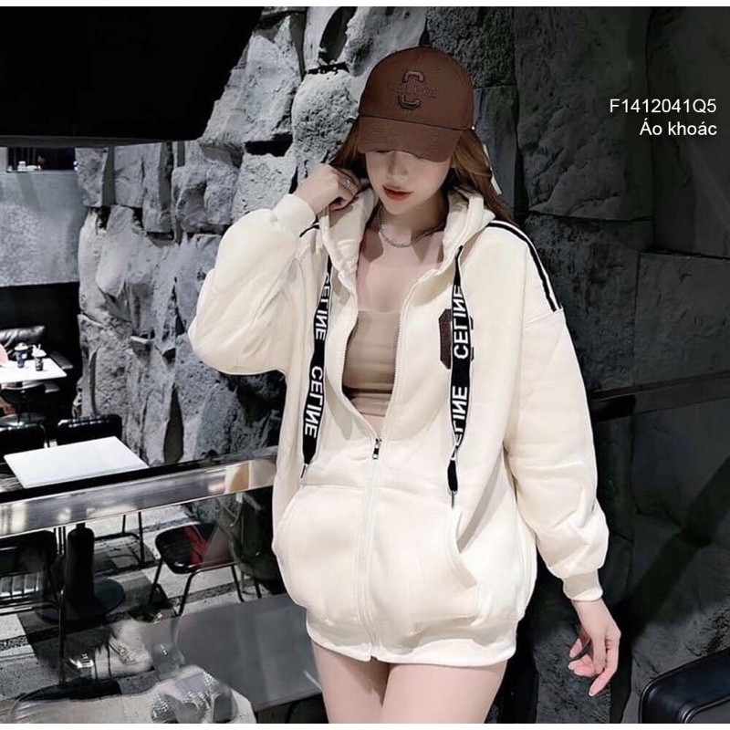 Áo khoác nỉ có nón tay dài phối viền sọc