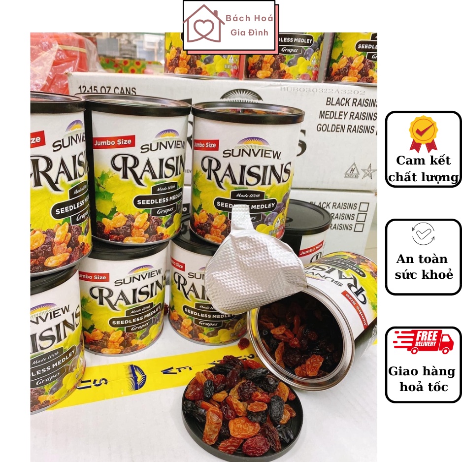 Combo 3 hộp nho sấy khô Raisins mix màu nhập khẩu từ Mỹ, hộp 425g có mã QR quét xuất sứ thơm ngon, an toàn sức khoẻ