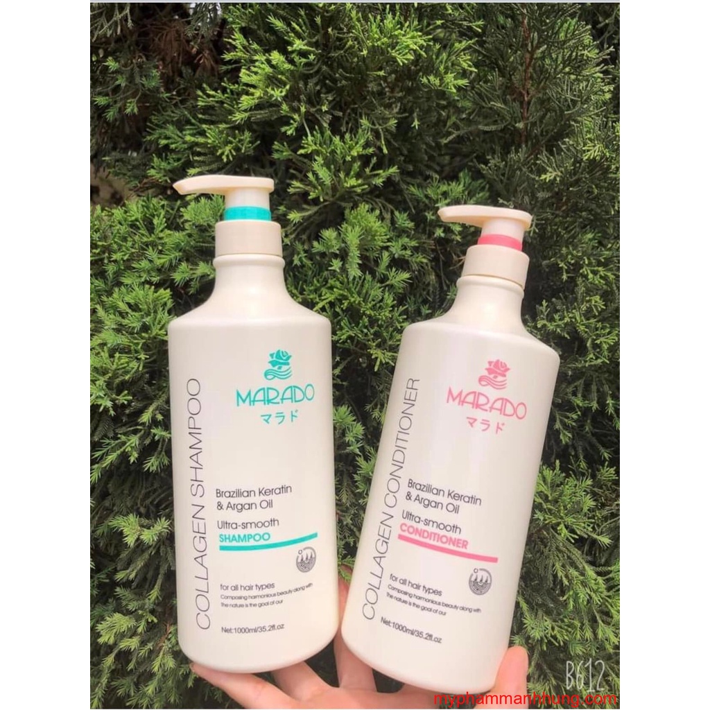 Combo dầu gội dầu xả Collagen Marado 1000ml, cặp dầu gội xả phục hồi tóc hư tổn, giúp tóc mềm mượt, giữ màu tóc nhuộm
